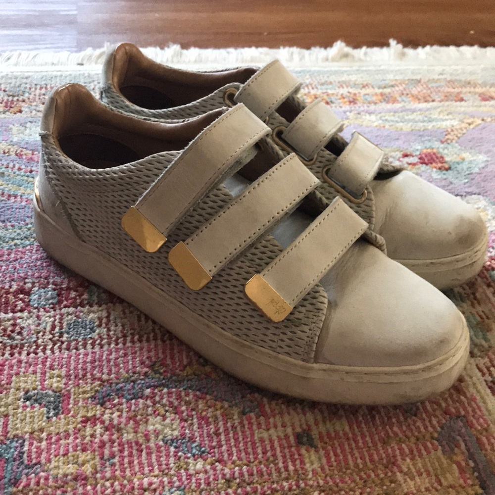 Blue suede Velcro shoes